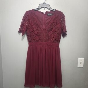 Lulu's Deep Red Lace Mini Dress Size Large